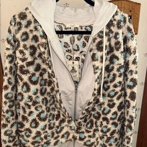 Easel Leopard Print Jacket with Blue Accents